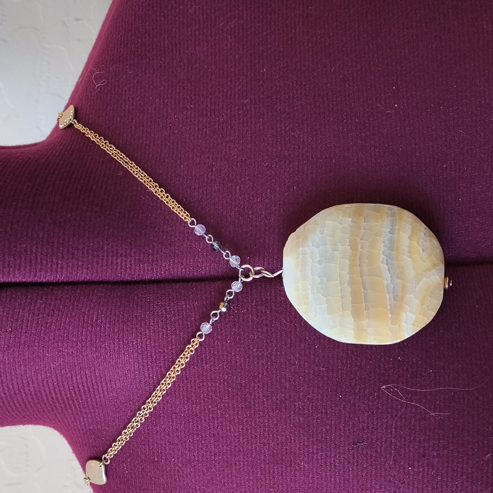 Paloma & Ellie Gold Tone Chain Long Necklace with Brown geniune Stone Pen…